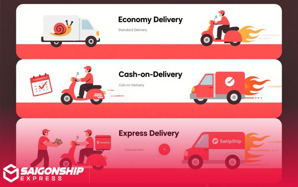 Các loại hình giao hàng: nhanh, tiết kiệm, hỏa tốc